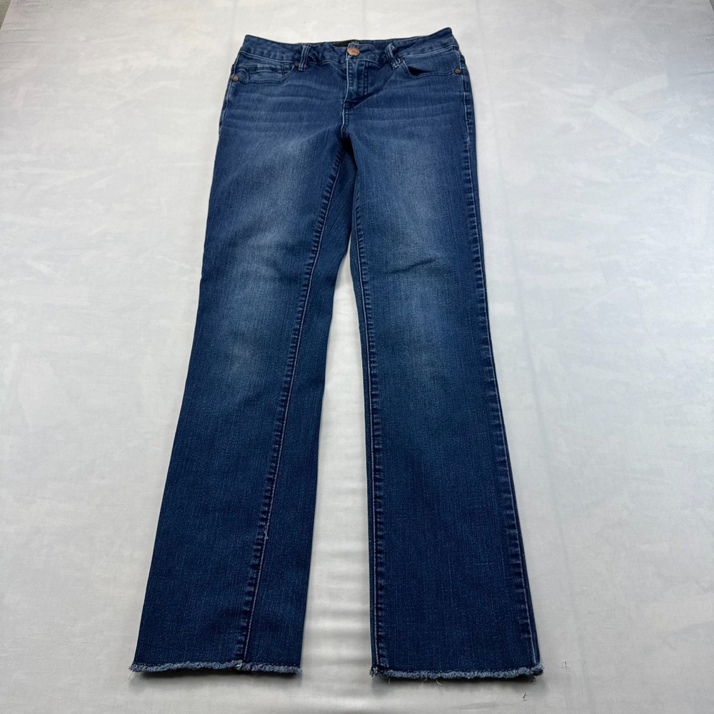 1822 Denim Jeans Womens Size 27 Blue Medium Wash Frayed Hem Stretch Straight Leg